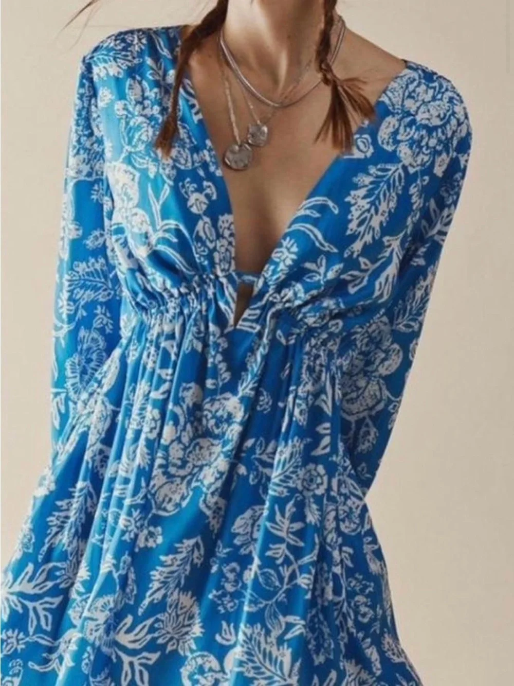 Free People Blue Floral V-Neck Dress (New with tag)